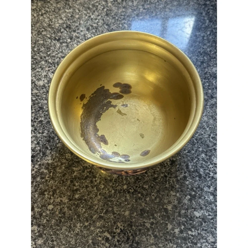 Vintage Brass trinket candy dish planter‎ plant pot vase copper detail